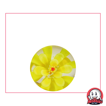 Bille Art Fleur 3D Jaune 22 mm, fleur jaune incrustée dans une bille en verre translucide, MesBilles