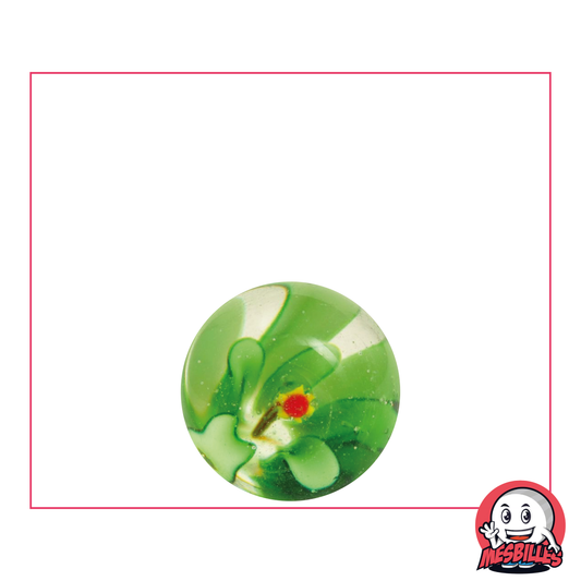Bille Art Fleur 3D Vert 16 mm, bille cristalline avec fleur en incrustation, bille d'art artisanale