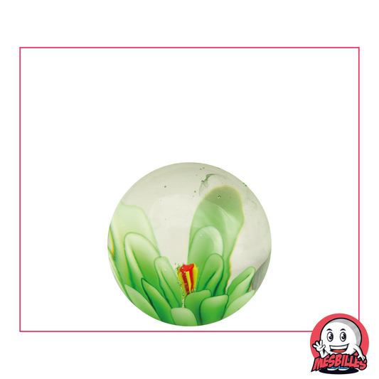 Bille Art Fleur 3D Vert 22 mm en verre translucide et fleur vert en 3D incrustée au centre MesBilles