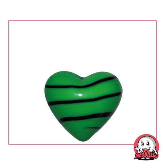 Bille Forme Coeur en verre opaque vert rayée de noir, bille plate 25 mm, MesBilles