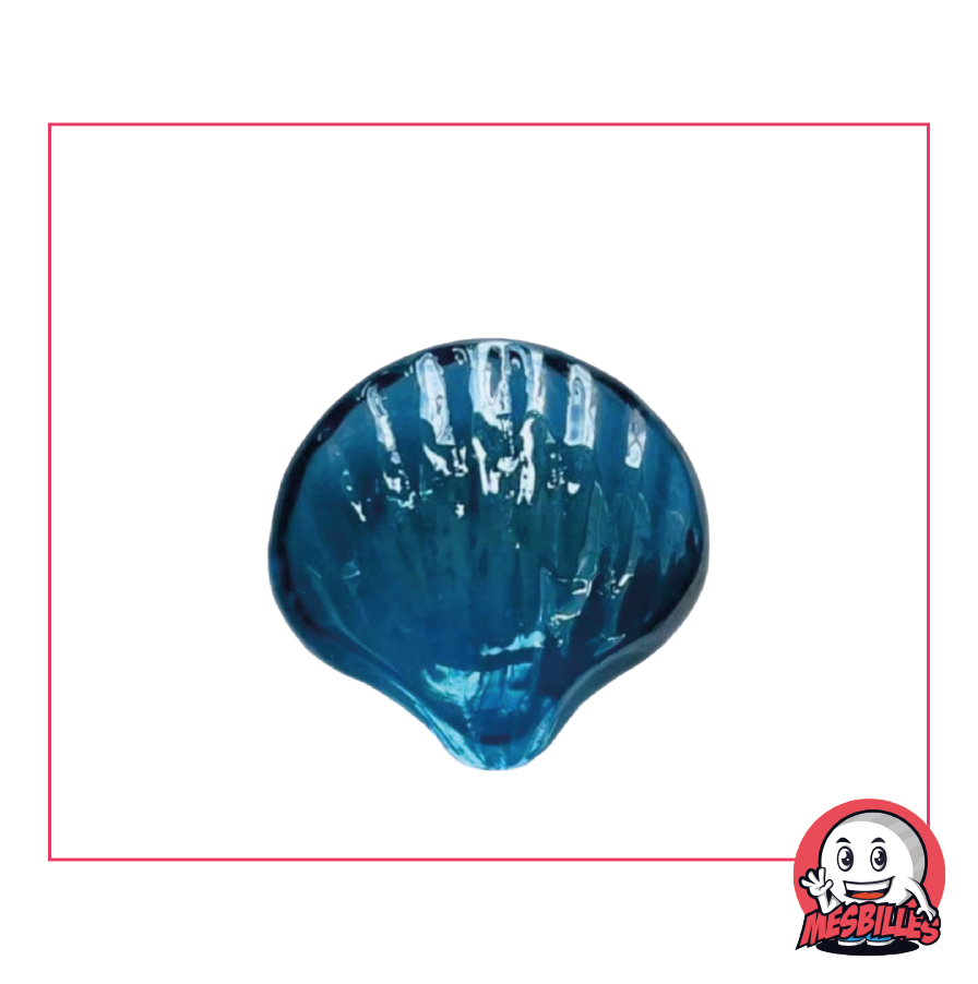 Bille Coquillage en verre translucide de couleur bleu-intense, de forme plate, taille 30 mm