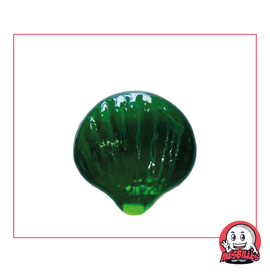 Bille Coquillage en verre translucide vert de forme plate, taille 35 mm - MesBilles
