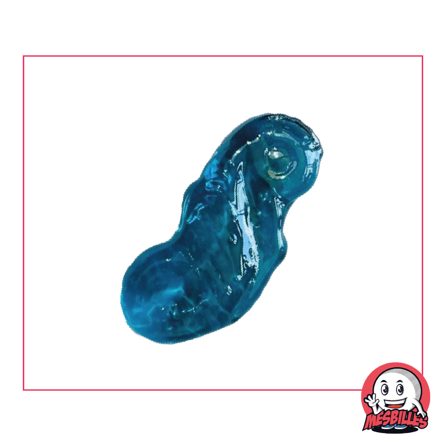 Bille Hippocampe en verre translucide bleu-intense de forme plate, taille 30 mm - MesBilles