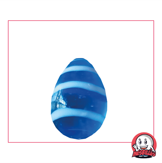 Bille Oeuf MesBilles, forme non conventionnelle, verre bleu-intense rayé blanc et bleu, 25mm