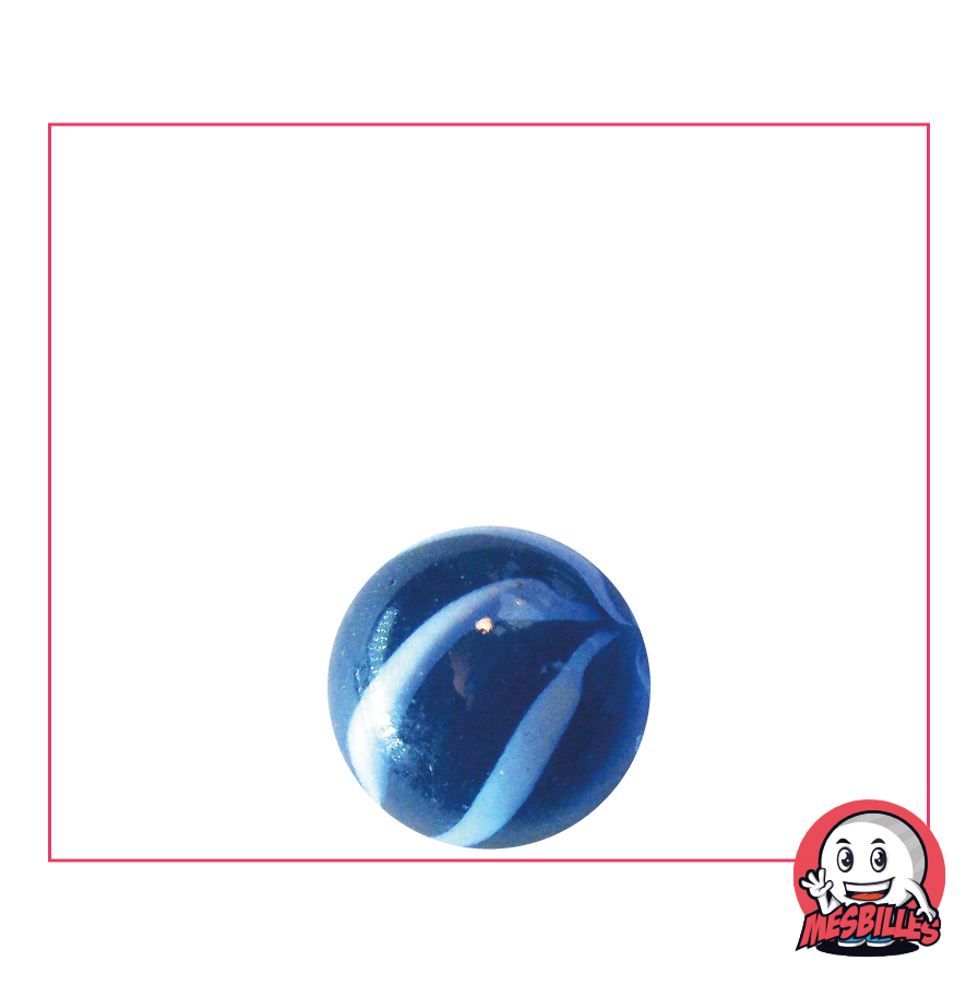Bille Spot 14 mm - Verre Translucide Bleu strié de Blanc - MesBilles