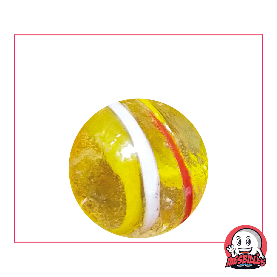 Bille Tortilla Jaune 25 mm, une tranche de citron pour votre collection de billes, majoritairement rayée de jaune