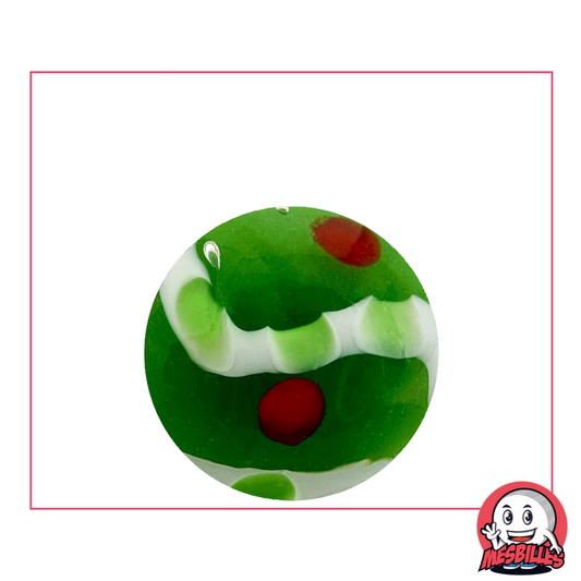 Bille d'art Green Fiesta en verre de 22 mm, couleur verte avec motifs rouges et blancs