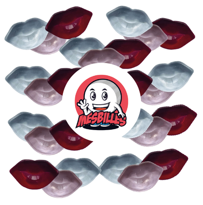 Image de la Mascotte MesBilles entourée de billes Extra-plate Kiss Rose-Clair, la douceur des billes Formes chez MesBilles