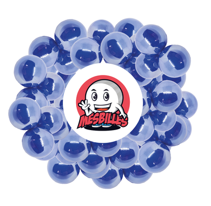 Image de la Mascotte MesBilles entourée de Billes Glossy Bleu  22 mm - Verre Opaque et Brillant Bleu Nacré