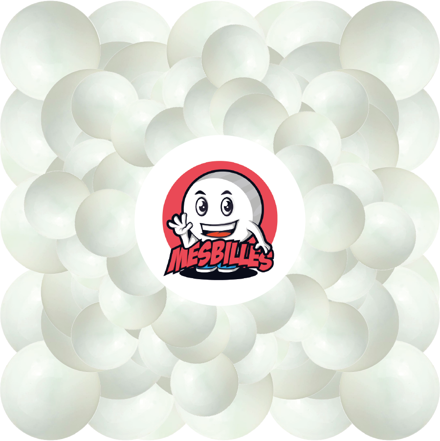 Image de la Mascotte MesBilles entourée de Billes Perle Opaque 14 mm - Bille blanche brillantes