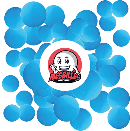 Image de la Mascotte MesBilles entourée de Billes Perle 14 mm - Verre Opaque Bleu-Clair Évoquant l'Océan