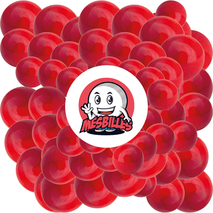 Image de la Mascotte MesBilles entourée de Billes Perle Rouge 14 mm Bille ronde en verre