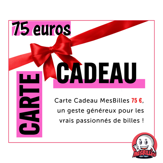 Carte Cadeau MesBilles de 75 € : un geste généreux pour les vrais passionnés de billes.