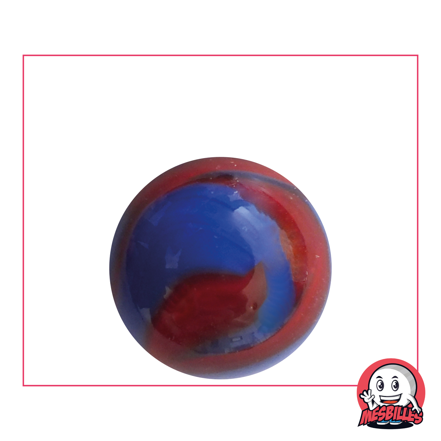 Bille Dino, 25 mm, aspect porcelaine bleu avec vague rouge en surface, un bijou pour collectionneurs