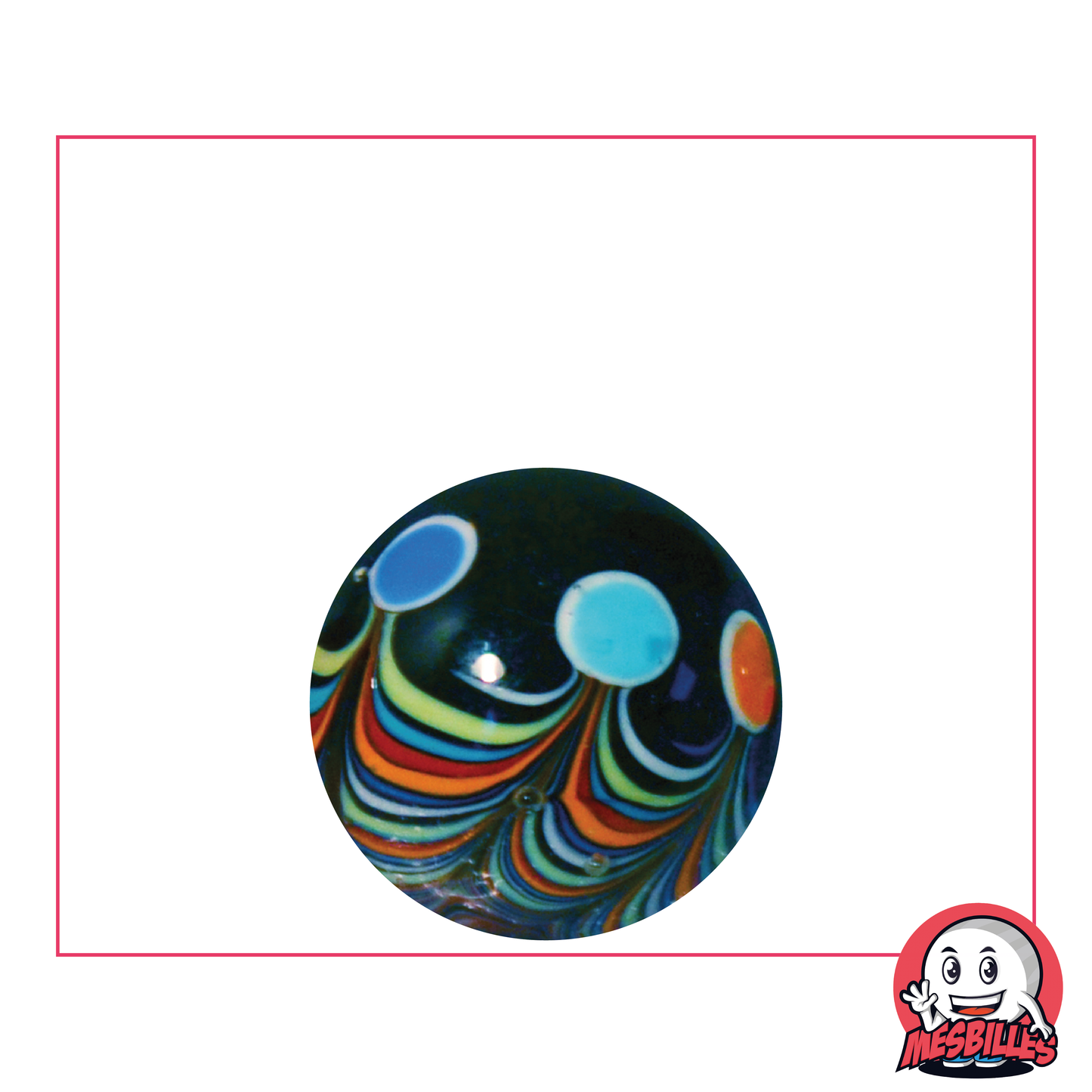 Bille d'Art Joker Noir 22mm, bille artistique unique de créateur, multiples ronds colorés MesBilles