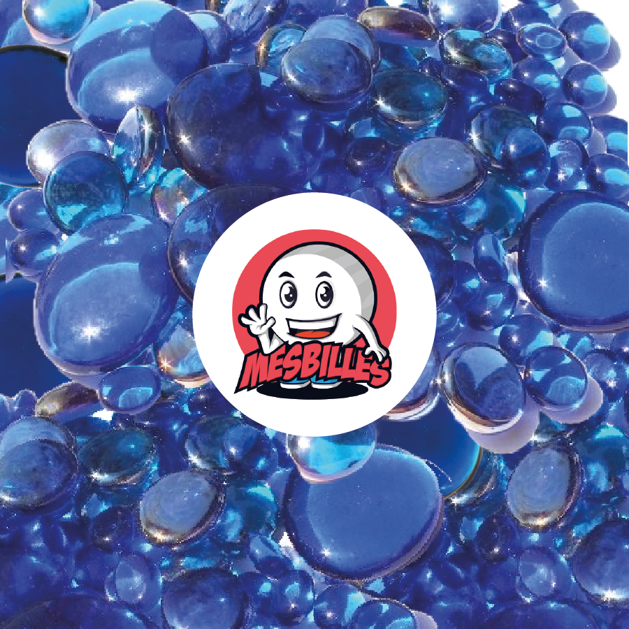 250 gr - MesBilles - Billes Plates, mélange bleu nuit, 30mm, 18mm, 12mm, plus ou moins foncées, translucides