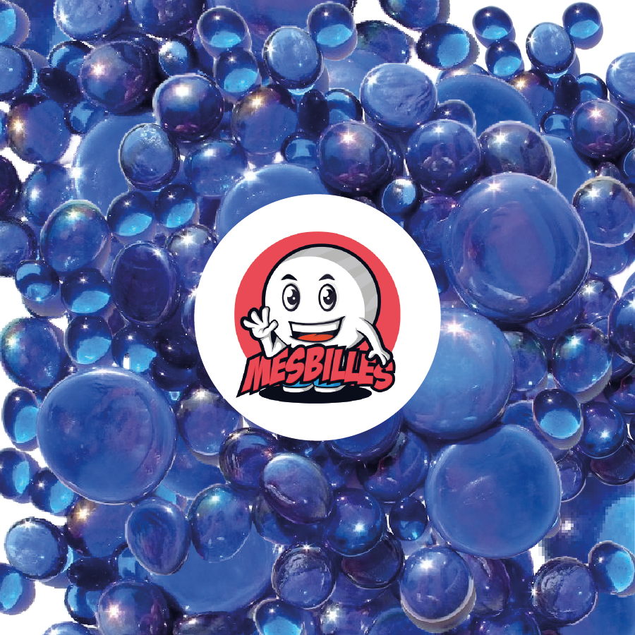Mascotte MesBilles - Billes Plates en verre bleu nuit, transparentes et opaques brillantes, 12mm-30mm