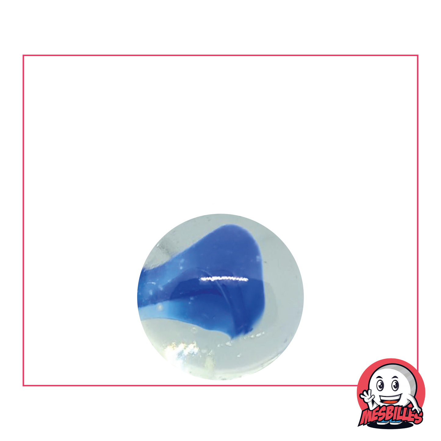 Bille Ours Blanc de 16 mm, bille ronde en verre translucide couleur cristal au coeur bleu