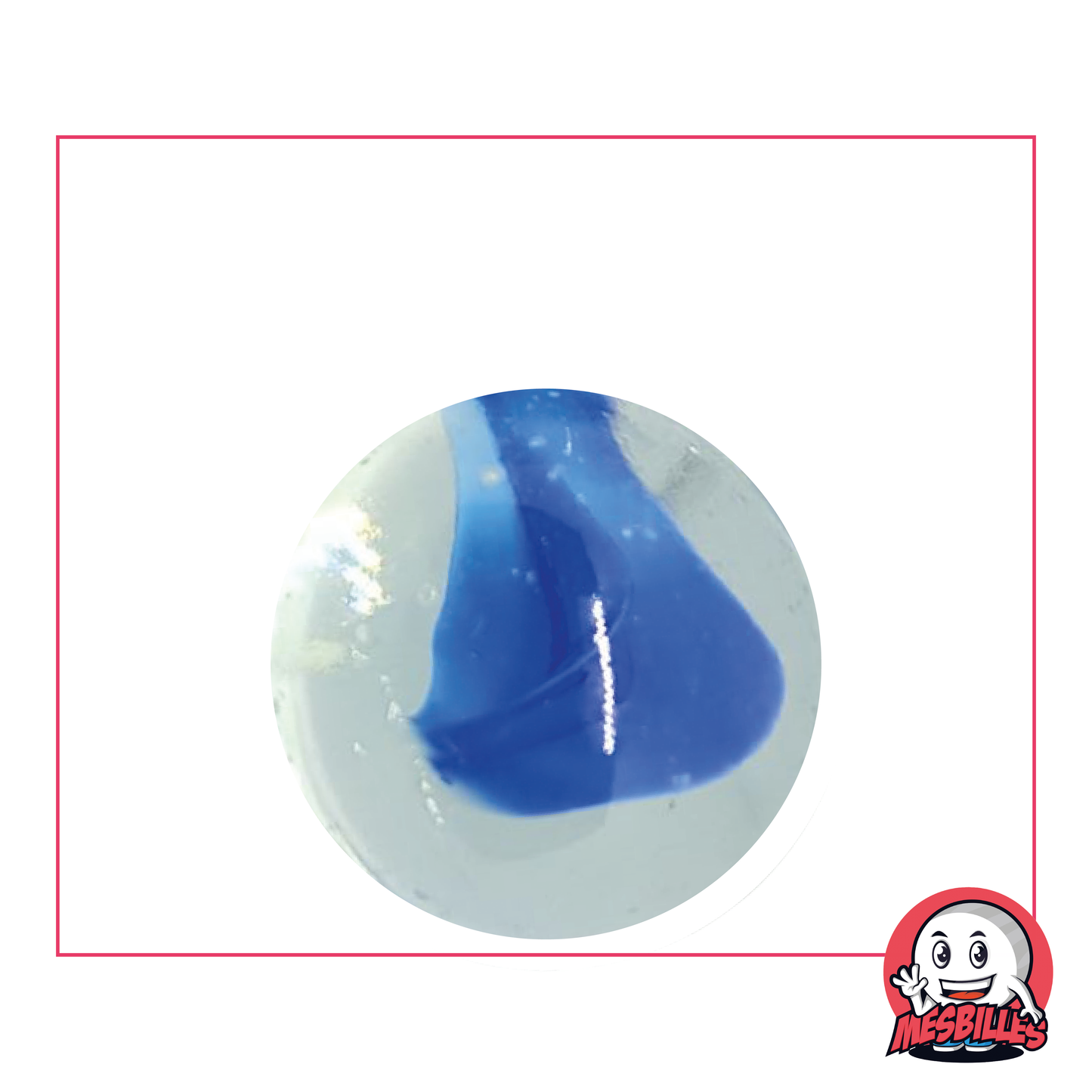 Bille en verre Ours-Blanc de 25 mm, translucide avec un cœur blanc ou bleu, une bille captivante