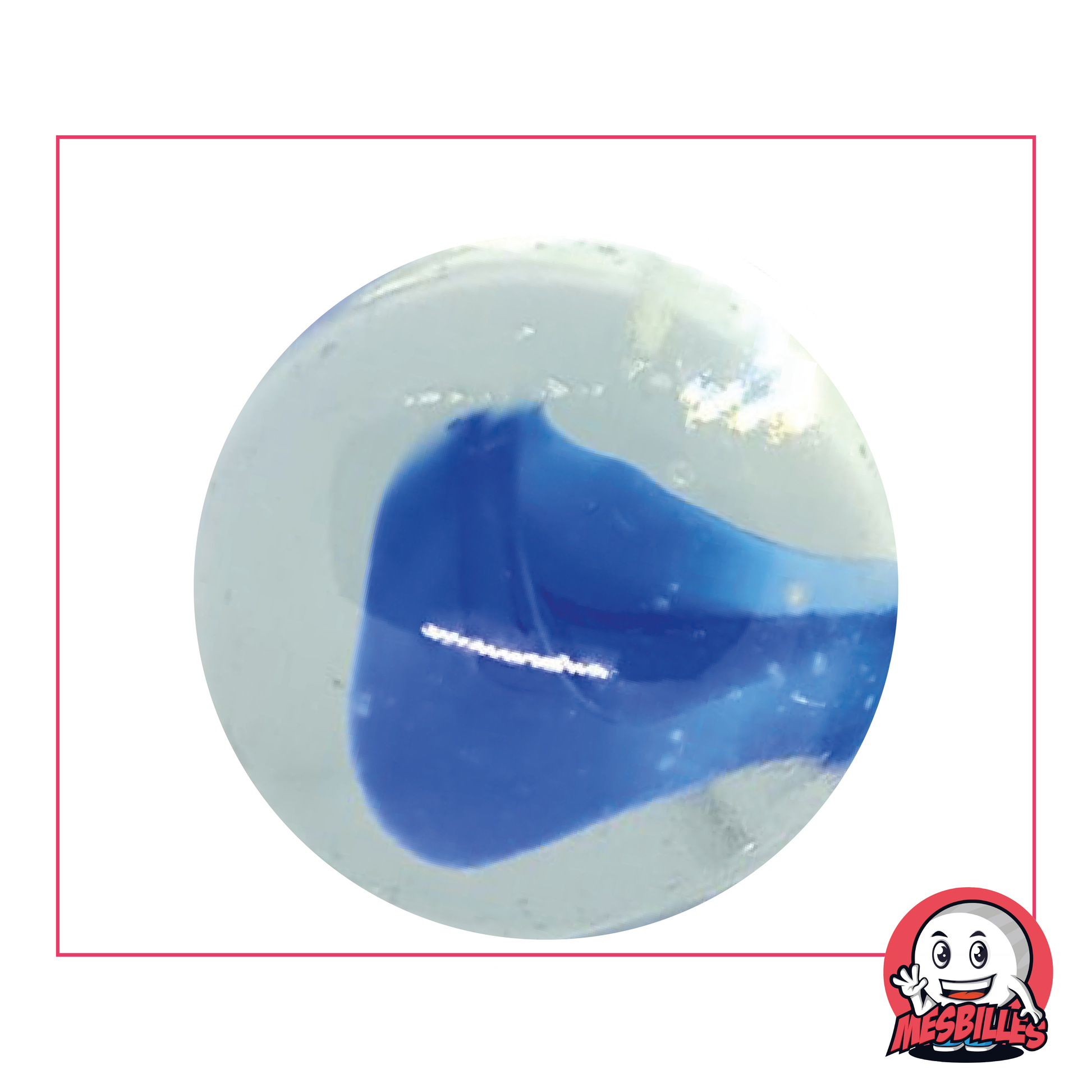 Bille Ours-Blanc 42 mm en verre, couleur cristal translucide et centre bleu ou blanc, grosse bille