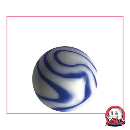 Bille Ozone 25 mm design porcelaine blanc et vagues bleues, une pièce unique pour amateurs de billes