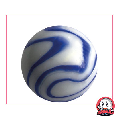 Bille Ozone 42mm zébré blanc et bleu, de type porcelaine, bille de taille Baleine, très grosse bille