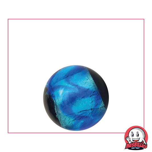 Bille Art Machu Picchu Bleu 22 mm, bille noire et large ruban bleu métallisé, pour jouer ou échanger