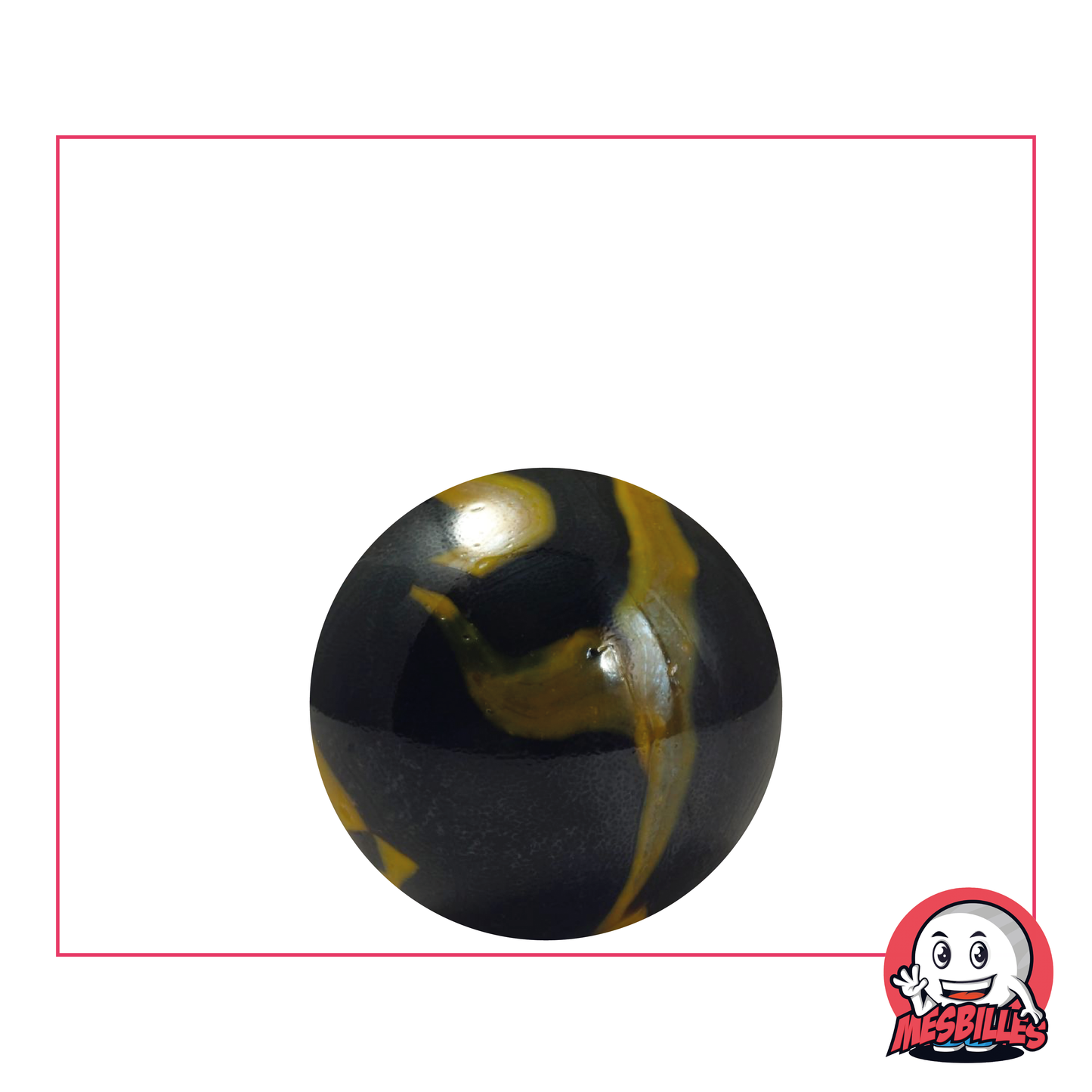 Bille Souterraine 22 mm - Aspect porcelaine noir brillant et touches jaune, pour un style mystérieux