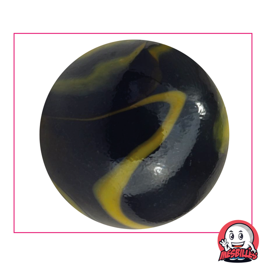 Bille Souterraine 50 mm en verre couleur Noir brillant tâche jaune, grosse bille très grande taille