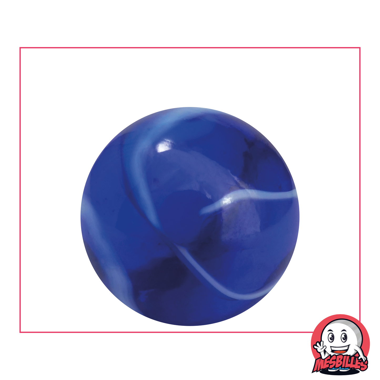 Bille Spot 35 mm - Verre Translucide Bleu strié de Blanc - MesBilles