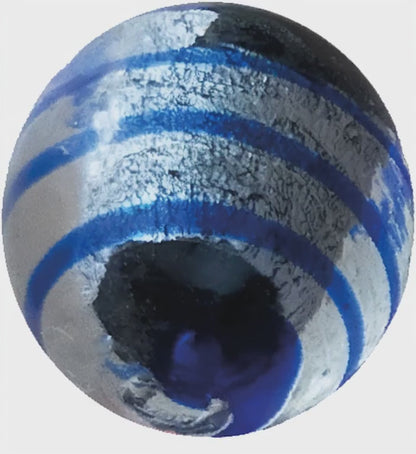 1 Bille Oeil de Dragon Argenté Rayé Bleu 25 mm