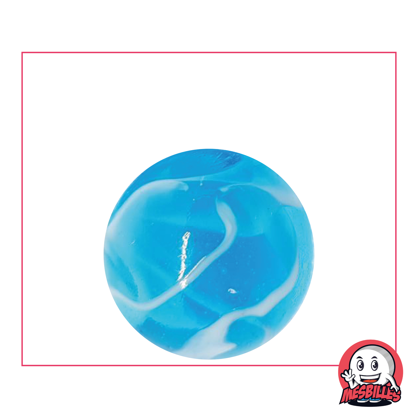 Bille H2O 25mm, en verre translucide bleu traversée de blanc, attrayant pour les amateurs de billes
